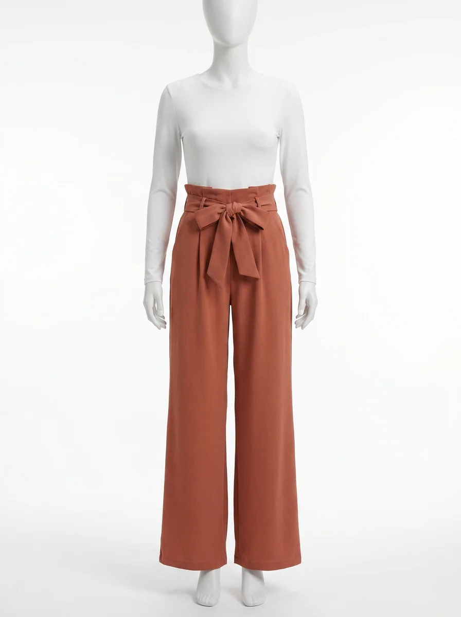 Pantalon plissé business évasé ceinture nouée femme - Vue 1 - Pantalon plissé