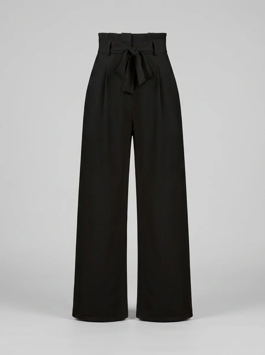 Pantalon plissé business évasé ceinture nouée femme - Vue 10 - Pantalon plissé