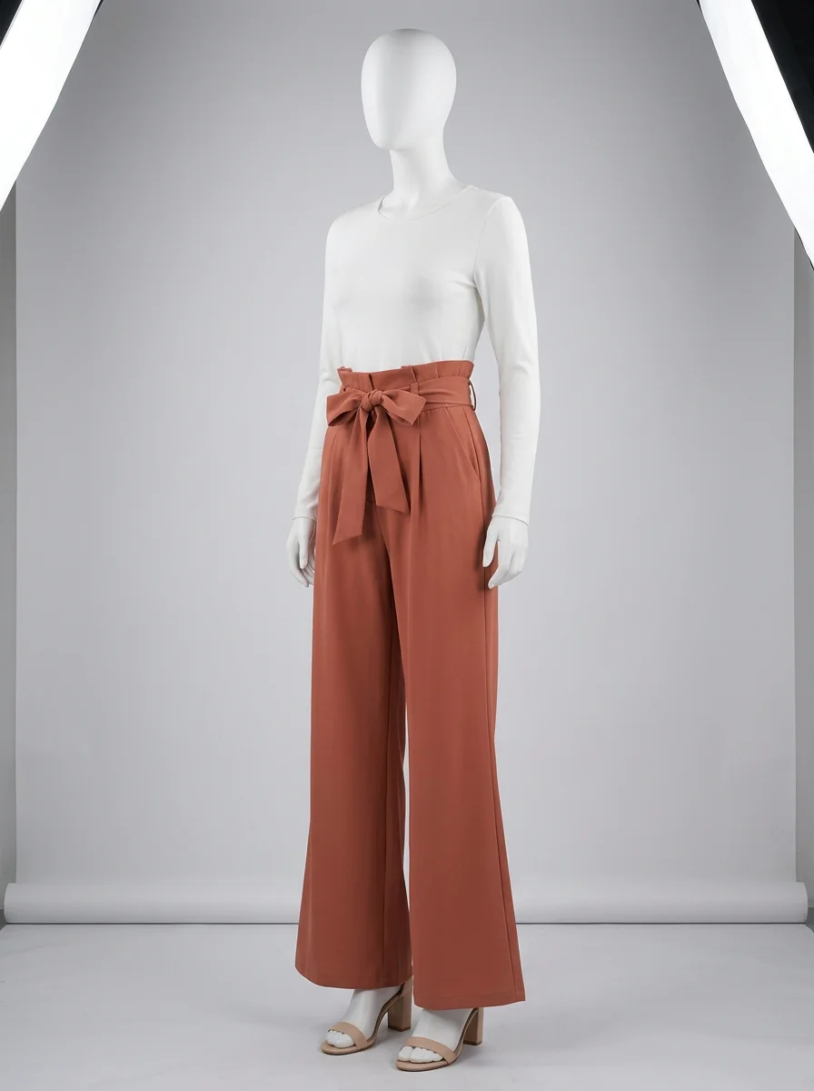 Pantalon plissé business évasé ceinture nouée femme - Vue 2 - Pantalon plissé