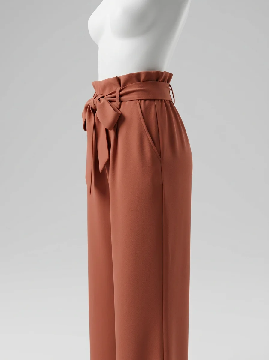 Pantalon plissé business évasé ceinture nouée femme - Vue 3 - Pantalon plissé