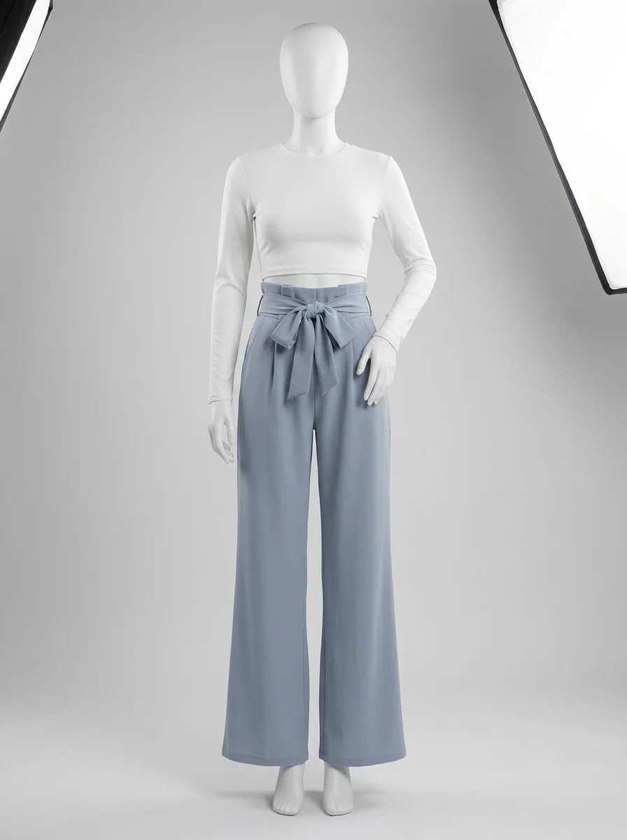 Pantalon plissé business évasé ceinture nouée femme - Vue 7 - Pantalon plissé