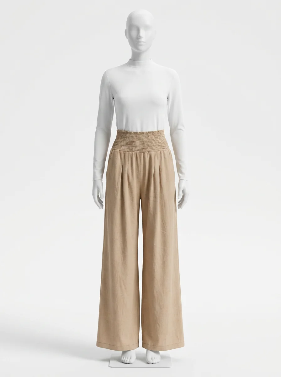 Pantalon plissé coton léger large vacances femme - Vue 1 - Pantalon plissé