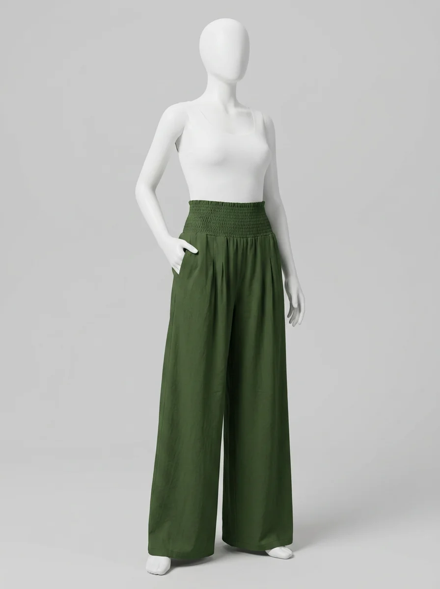 Pantalon plissé coton léger large vacances femme - Vue 8 - Pantalon plissé