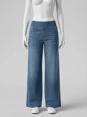 Pantalon plissé denim rétro jambe large quotidien femme - Vue 1 - Pantalon plissé