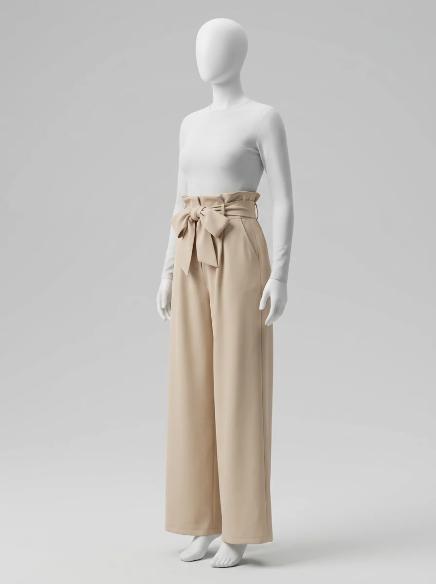 Pantalon plissé large taille haute sophistiqué bureau femme - Vue 3 - Pantalon plissé