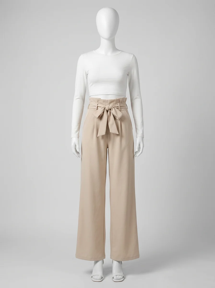 Pantalon plissé large taille haute sophistiqué bureau femme - Vue 7 - Pantalon plissé