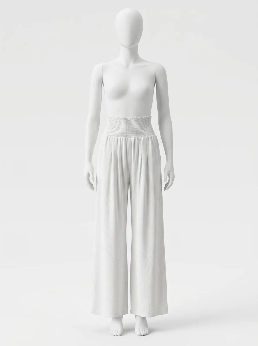 Pantalon plissé nylon coton jambe large été femme - Vue 1 - Pantalon plissé