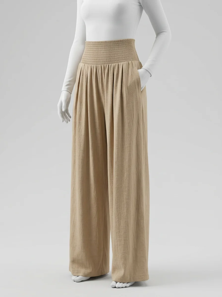 Pantalon plissé nylon coton jambe large été femme - Vue 2 - Pantalon plissé