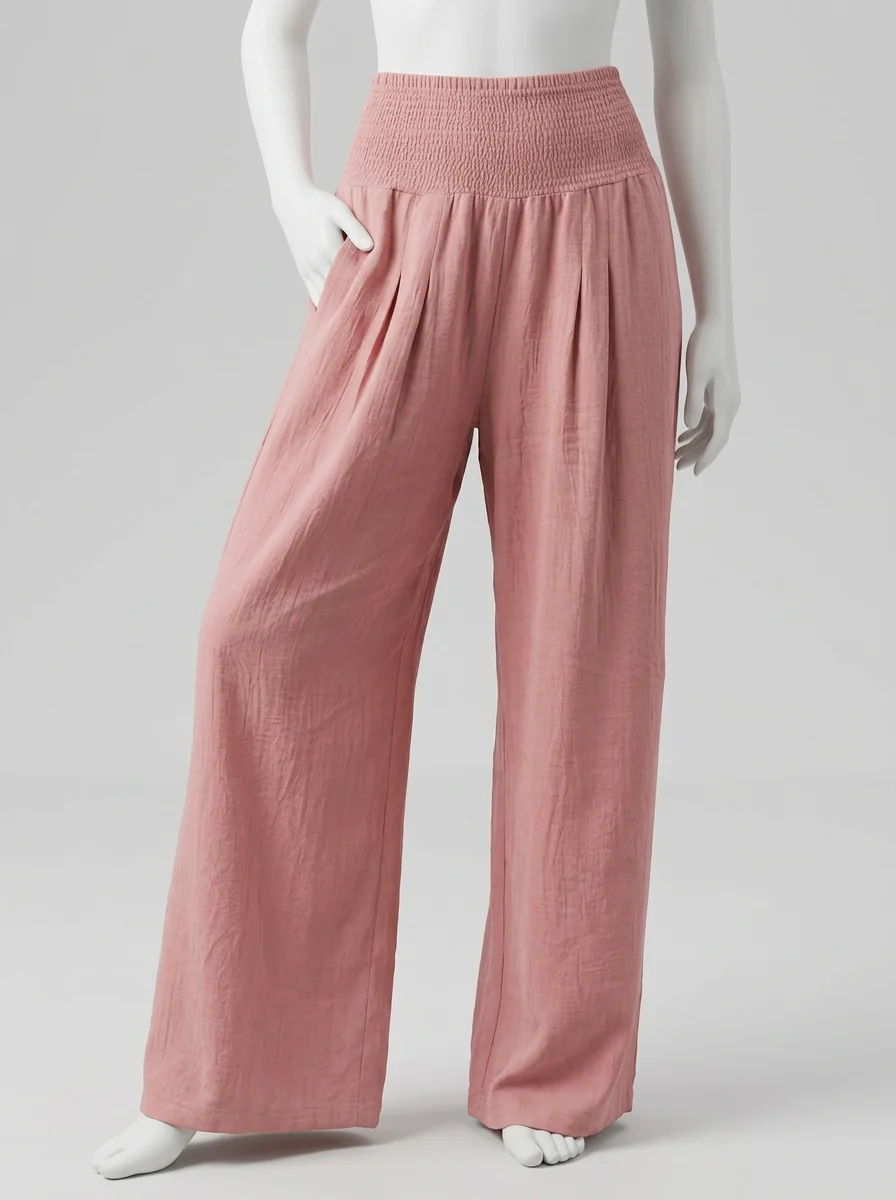 Pantalon plissé nylon coton jambe large été femme - Vue 6 - Pantalon plissé