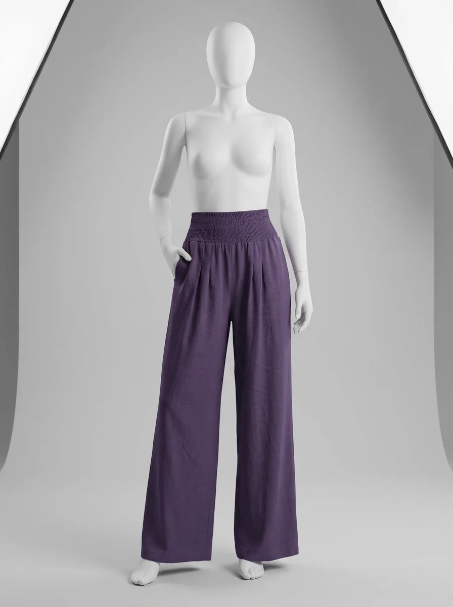 Pantalon plissé nylon coton jambe large été femme - Vue 7 - Pantalon plissé