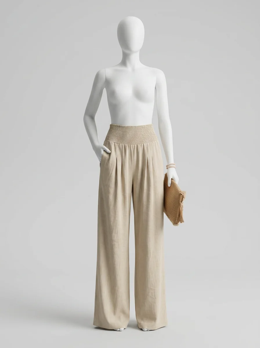 Pantalon plissé nylon coton jambe large été femme - Vue 9 - Pantalon plissé