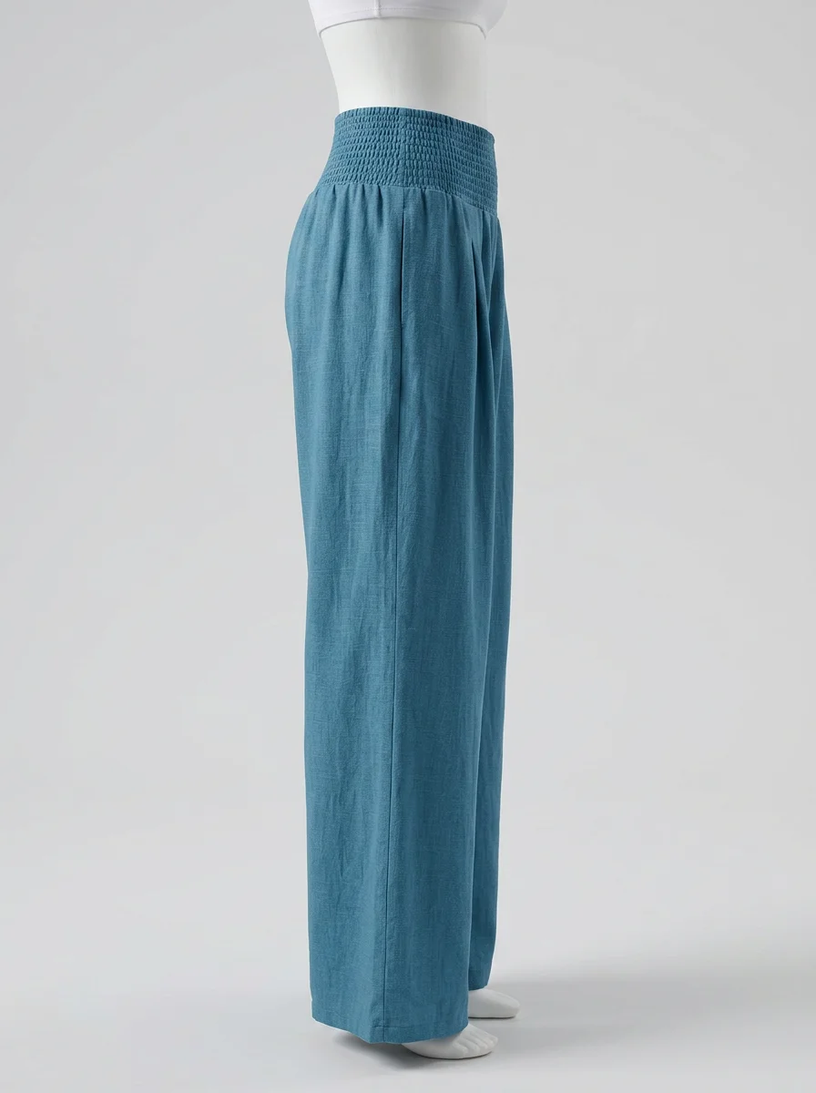 Pantalon plissé taille élastique large plage décontracté femme - Vue 3 - Pantalon plissé
