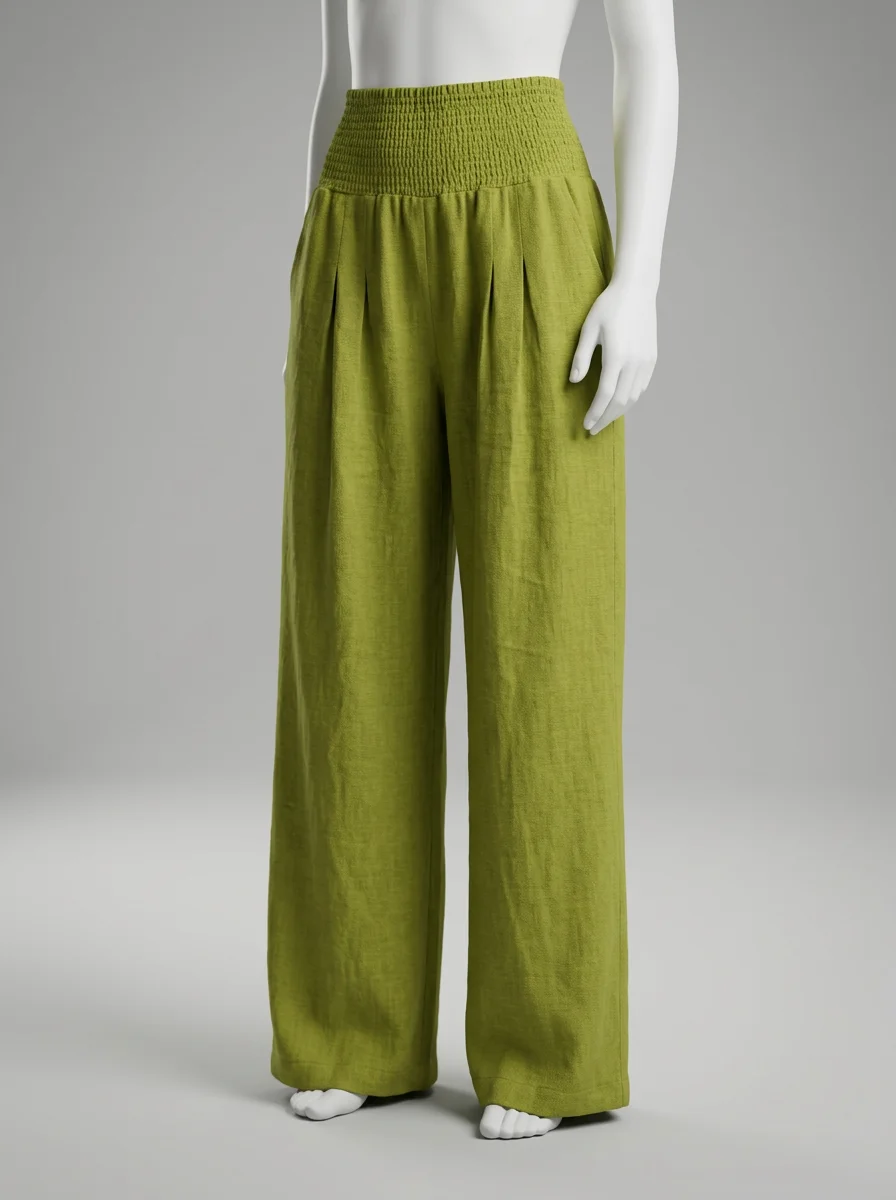 Pantalon plissé taille élastique large plage décontracté femme - Vue 6 - Pantalon plissé