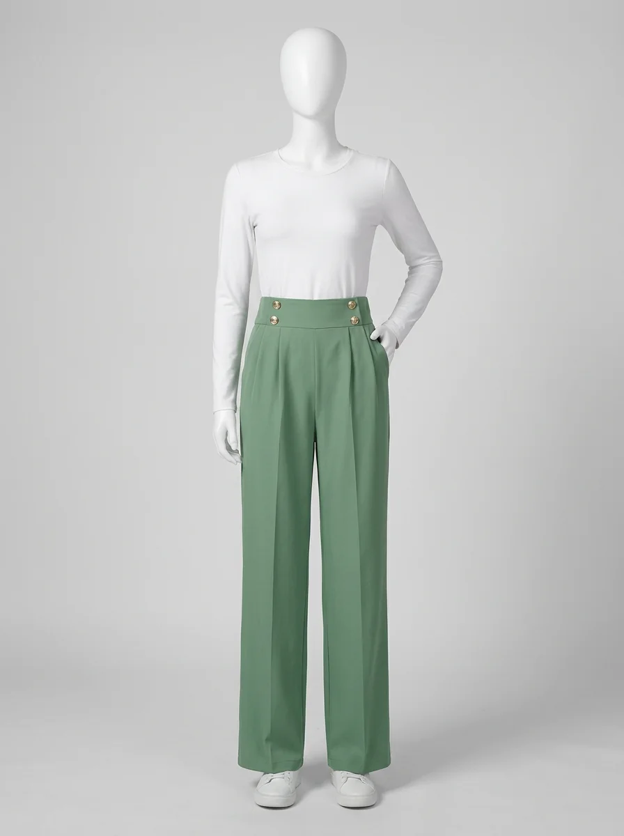 Pantalon plissé taille haute professionnel jambe droite femme - Vue 4 - Pantalon plissé