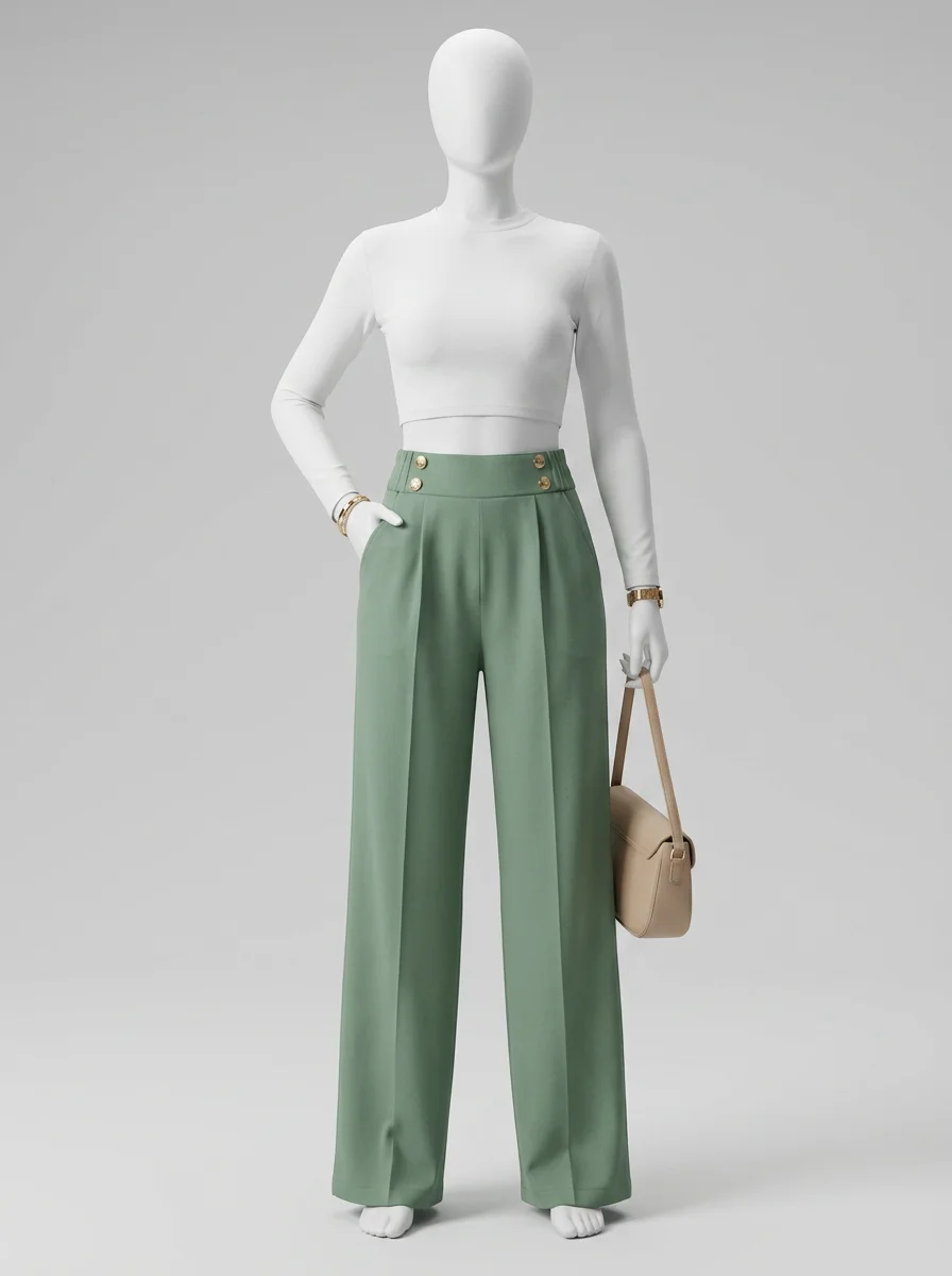 Pantalon plissé taille haute professionnel jambe droite femme - Vue 7 - Pantalon plissé