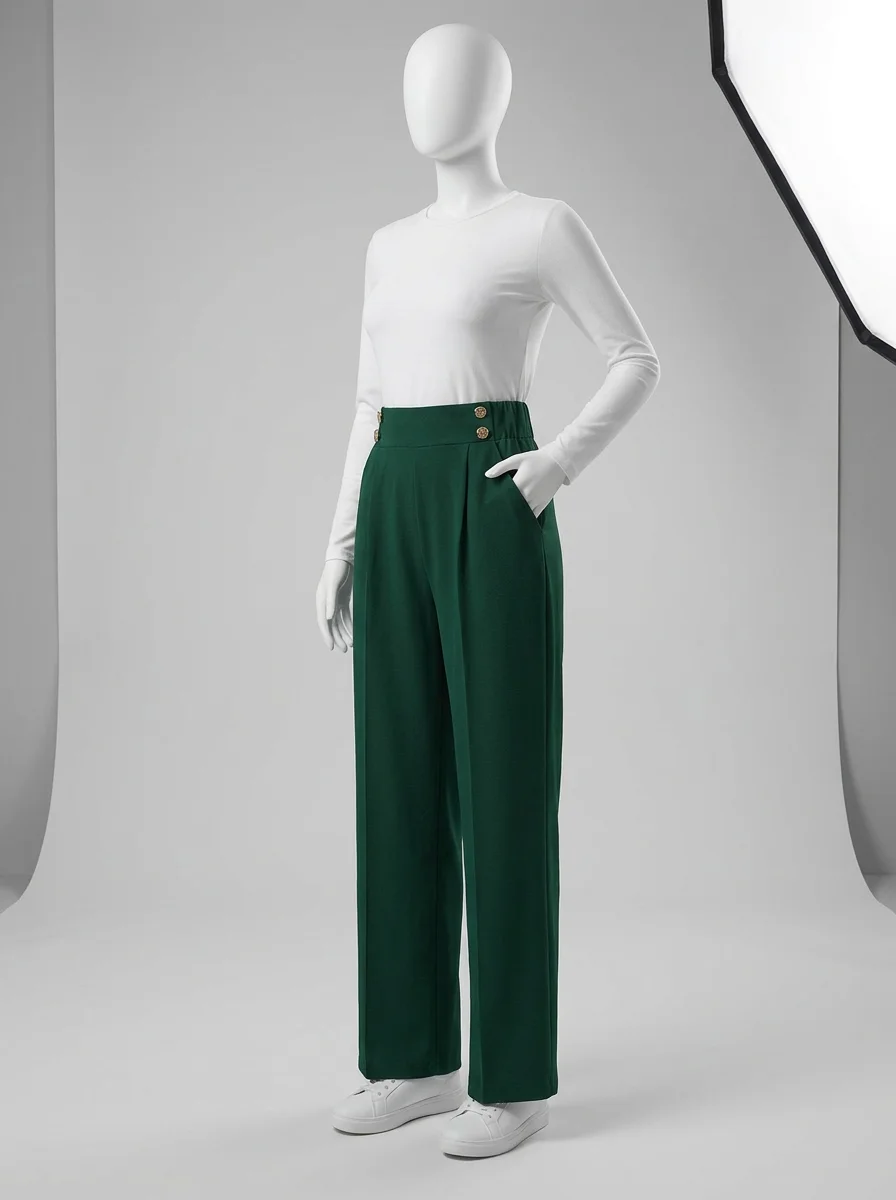 Pantalon plissé taille haute professionnel jambe droite femme - Vue 8 - Pantalon plissé